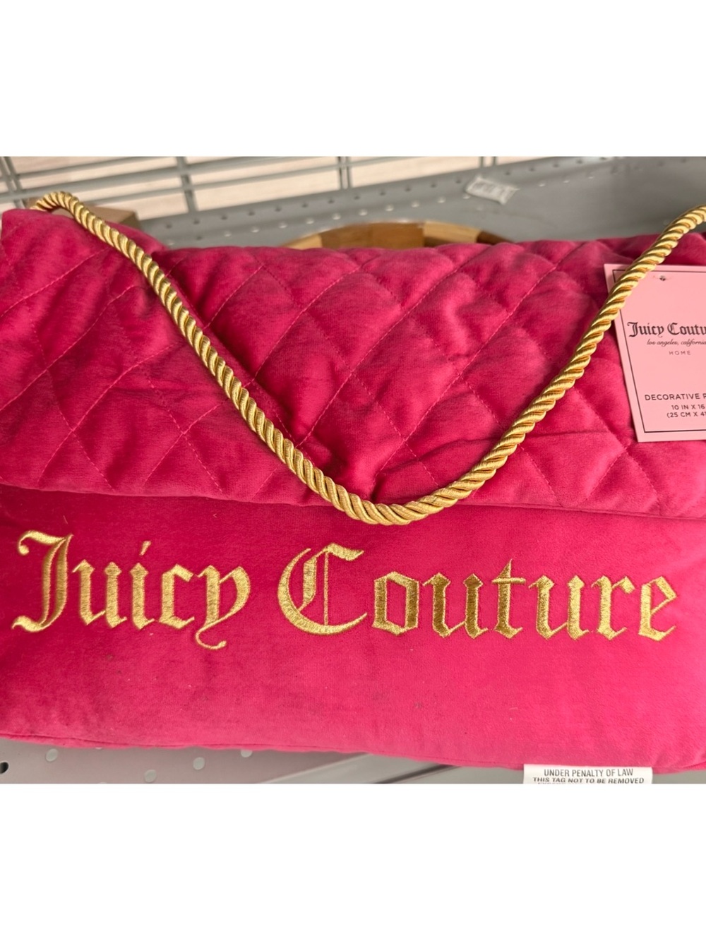 Juicy Couture Hot Pink Quilted Cosmetic Pouch with Gold Rope